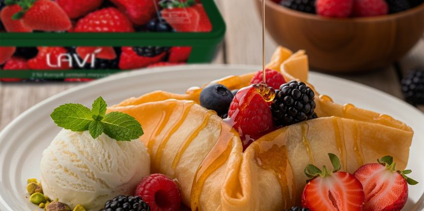 Pirinç Yufkasında Katmer Lavi Orman Meyveleriyle Renkli ve Ferah Bir Tatlı